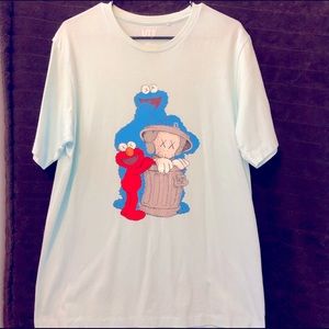 Kaws Sesame Street men’s tee, like new, pale blue